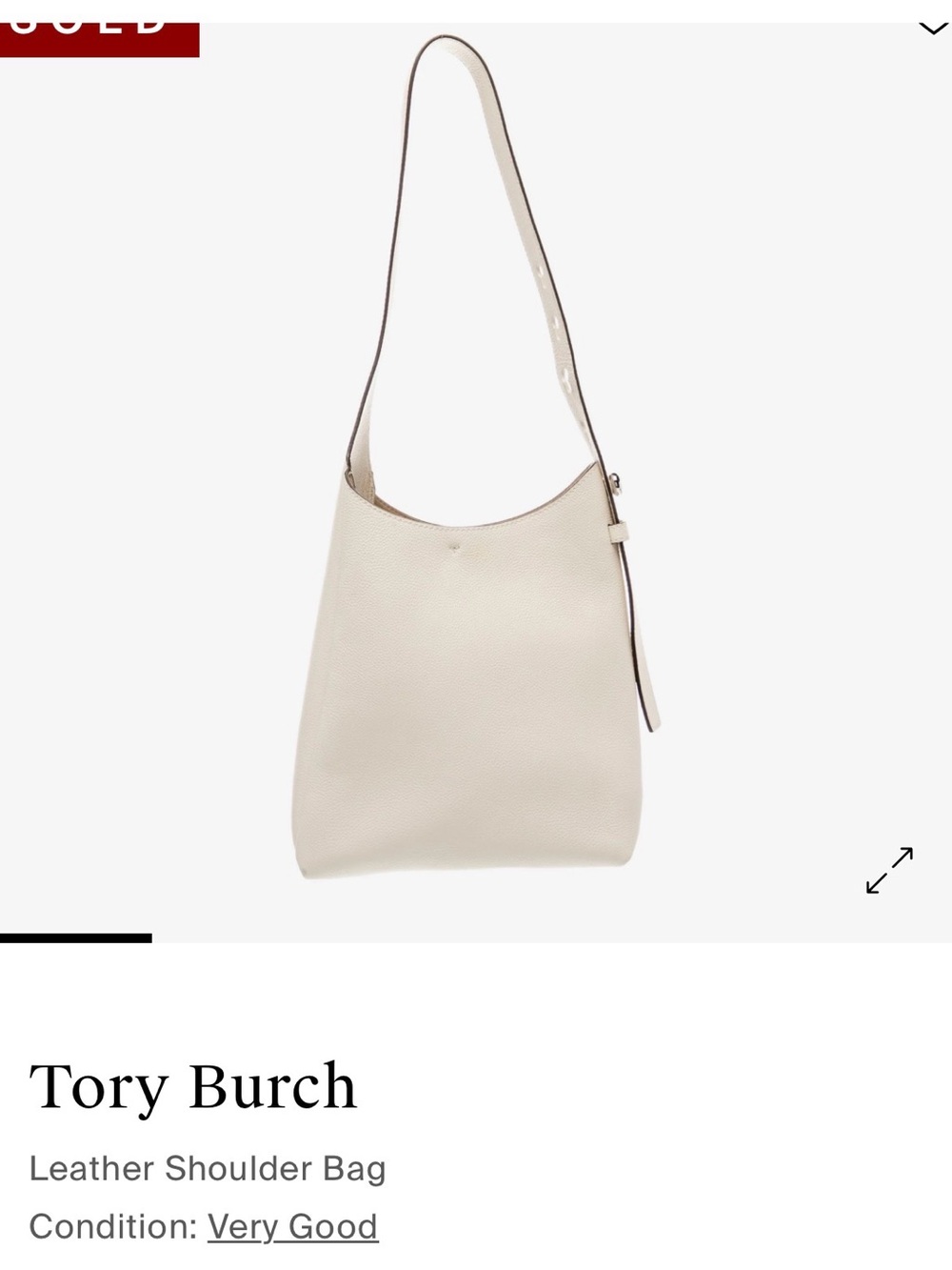 Tory Burch ROMY small Cream Pebbled Leather Hobo Shoulder Bag